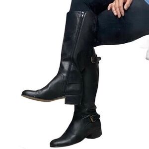 Corso Como Francine Black Leather Buckle Tall Riding Boots